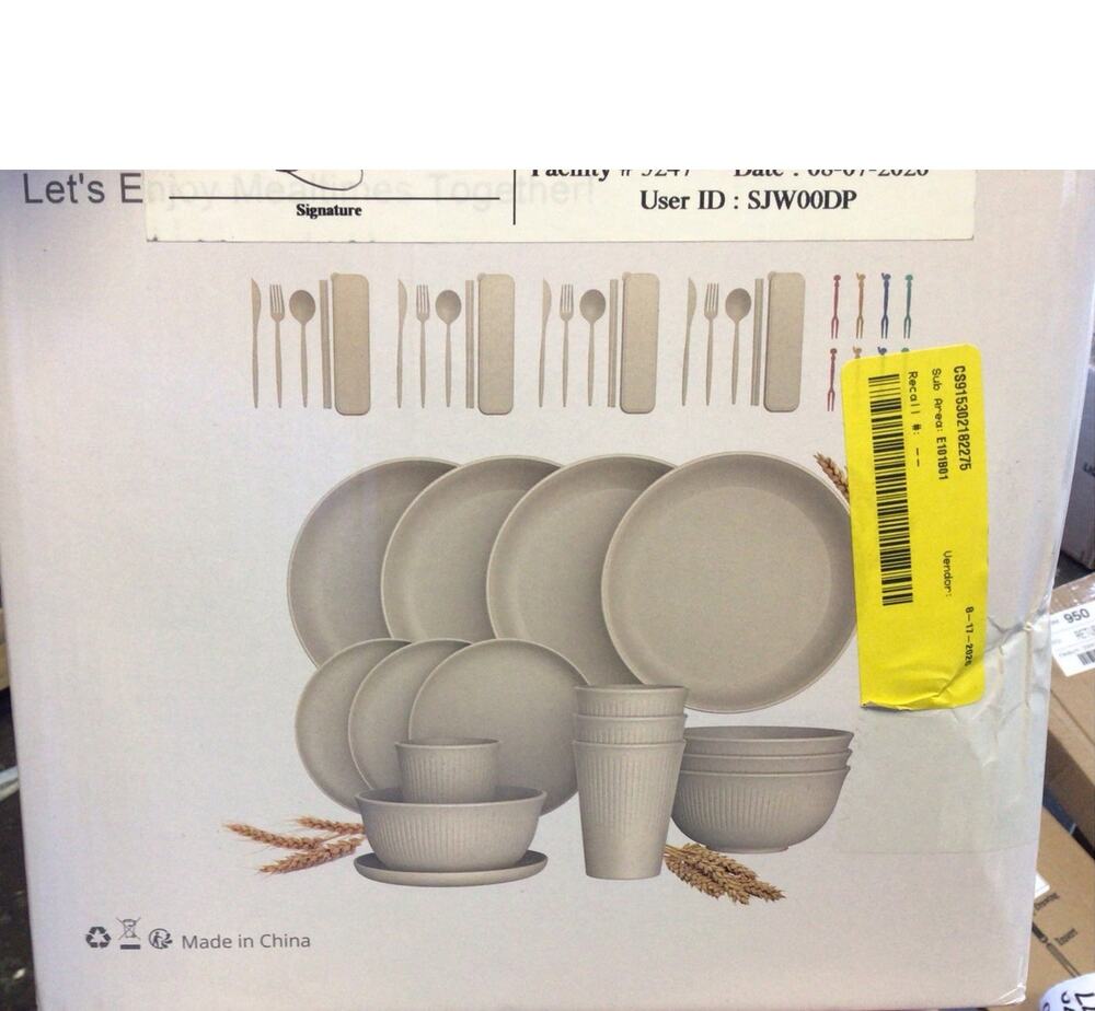 New Natural Wheat Straw Dinnerware Set for 4, Beige